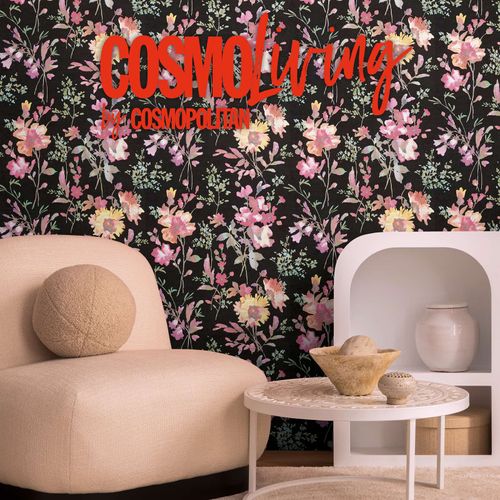 Vliestapete Blumen Aquarell Schwarz Rosa 79061-2 COSMOLiving