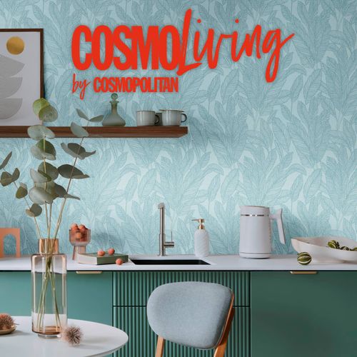 Vliestapete Blätter Tropisch Blau Metallic 79064-3 COSMOLiving