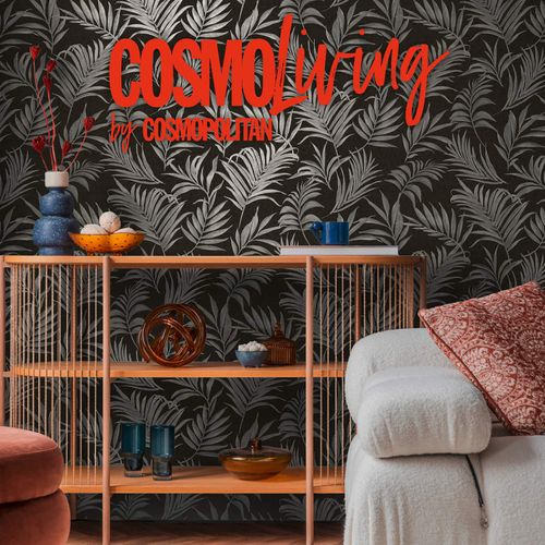 Vliestapete Tropisch Floral Schwarz Silber Metallic 79108-7 COSMOLiving
