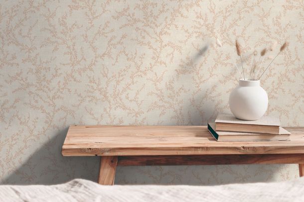 Vliestapete Floral Blätter Grau Braun 79090-1 Raum