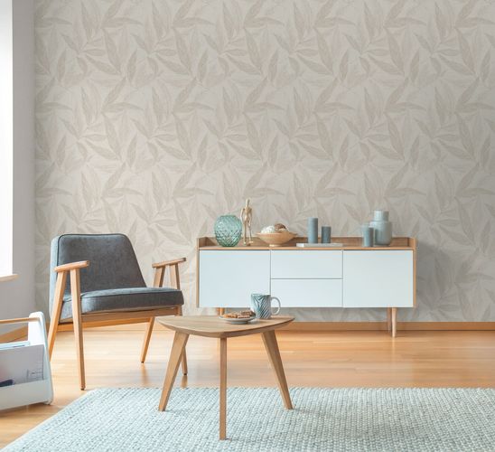 Vliestapete Blätter Beige Grau Silber Metallic 79096-2 Wohnung
