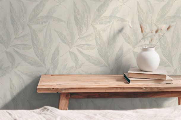 Vliestapete Blätter Weiß Grau Silber Metallic 79096-3 Wohnzimmer
