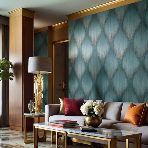 Tapete Papis Loveday Grafisch Petrol Gold Metallic 35806 Raum