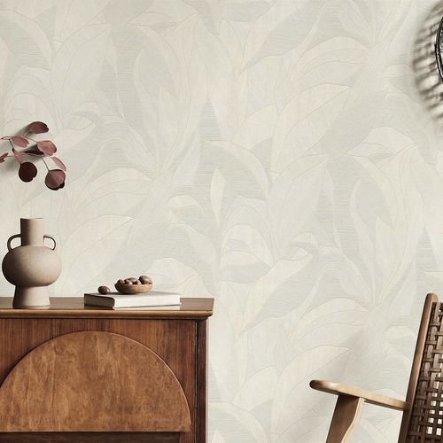 Vliestapete Blätter Struktur Creme Beige Metallic 10530-02 Raum