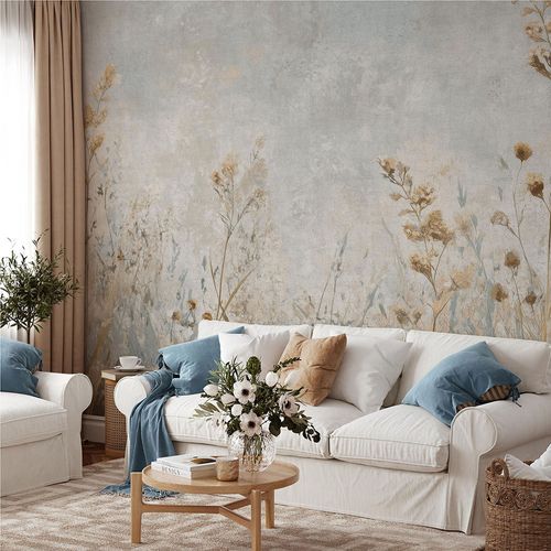 Guido Maria Kretschmer Fototapete Wildblumen Blau Grau Raum