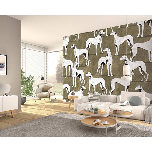 Guido Maria Kretschmer Fototapete Hunde Gold Weiß Raum