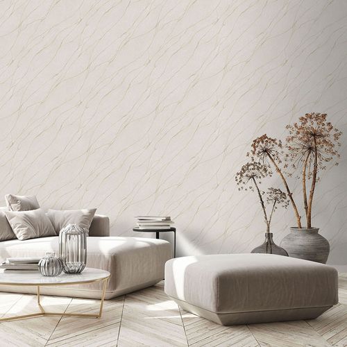 Vliestapete Wellen Maserung Grau Beige Metallic 10440-32 Raum