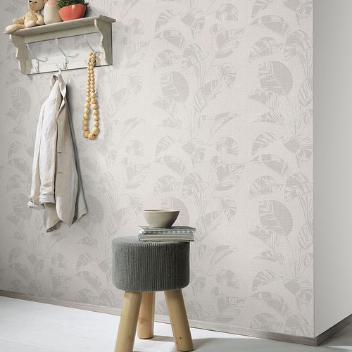 Vliestapete Blätter Struktur Beige Grau 10459-02 Raum