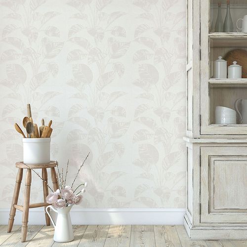 Vliestapete Blätter Struktur Creme Grau 10459-14 Raum