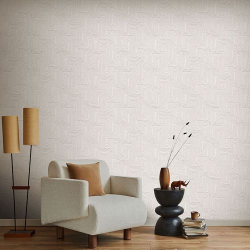 Vliestapete Grafik Muster Creme Beige Metallic 10461-02 Raum