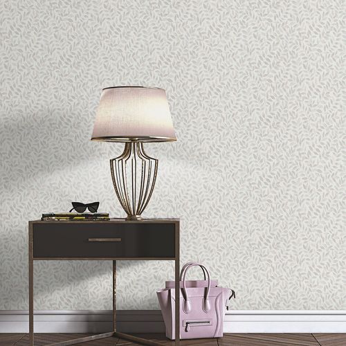 Vliestapete Blätter Ranken Weiß Beige Grau 10462-10 Raum