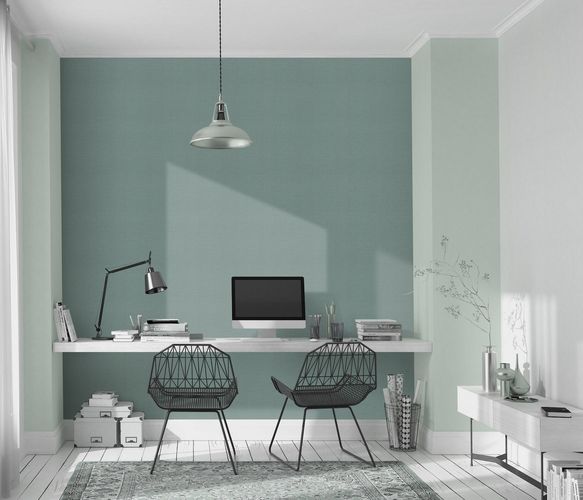 Vliestapete Textiloptik Uni Grün Petrol 10463-07 Raum