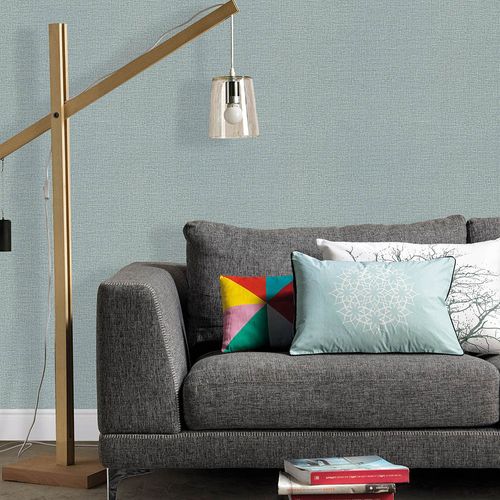 Vliestapete Textiloptik Uni Blau Grün 10463-19 Raum