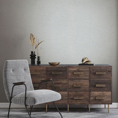 Vliestapete Floral Ranken Blau Creme Metallic 10467-10 Raum