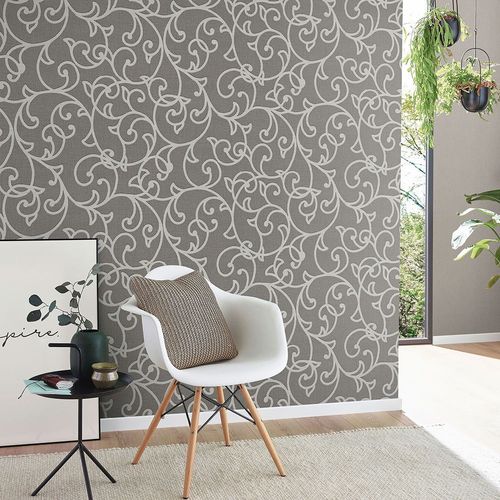 Vliestapete Floral Ranken Braun Creme Metallic 10467-11 Raum
