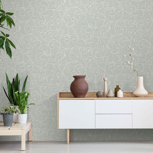 Vliestapete Floral Ranken Grün Creme Metallic 10467-24 Raum