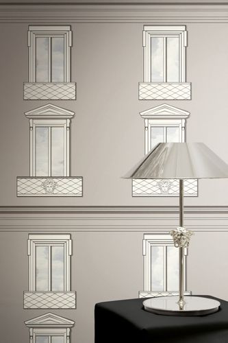 Versace Vliestapete Fenster 3D-Optik Grau Creme 79132-1 Raum