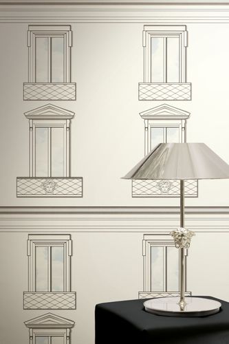 Versace Vliestapete Fenster 3D-Optik Creme Grau 79132-3 Raum
