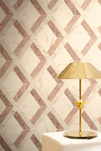 Versace Vliestapete Rauten Marmor Creme Rot 79133-5 Raum
