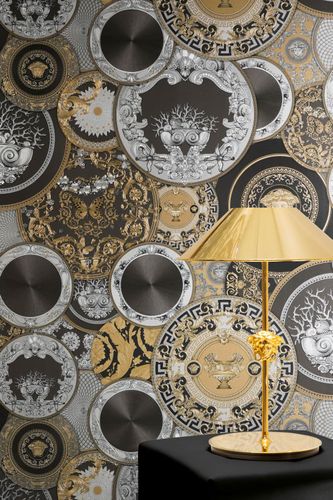 Versace Vliestapete Barock Schwarz Gold Metallic 79136-4 Raum