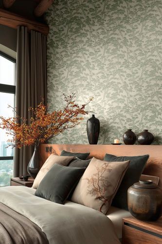 Vliestapete Floral Bäume Abstrakt Creme Grün 79001-3 Raum