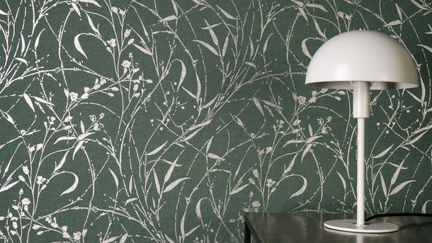 Vliestapete Floral Shabby Grün Silber Metallic 79004-5 Raum