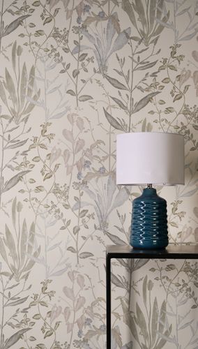 Vliestapete Floral Tropisch Creme Grau Grün 79009-1 Raum