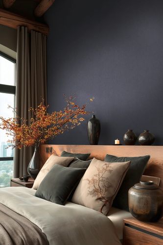 Vliestapete Textiloptik Einfarbig Dunkelblau 79010-5 Raum