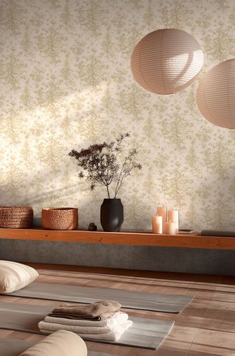 Vliestapete Abstrakt Bäume Wald Creme Gold Glitzer 79200-2 Raum