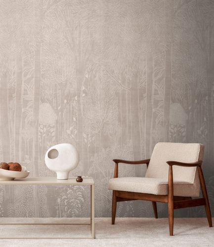 Fototapete Wald Bäume Floral Beige Creme 79216-1 Zimmer