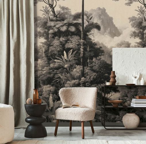 Fototapete Dschungel Tropisch Beige Creme Schwarz 79216-9 Zimmer