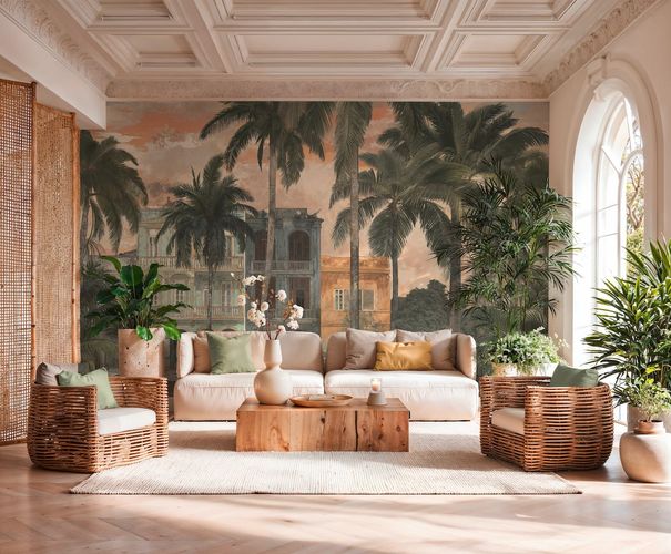 Fototapete Stadt Tropisch Palmen Beige Grün 76190-2 Raum