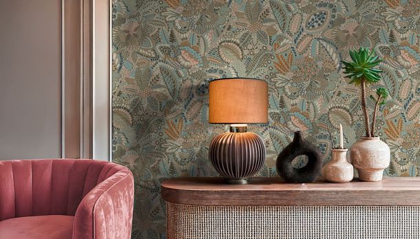 Vliestapete Abstrakt Blätter Grau Rosa Blau 78025-5 Raum