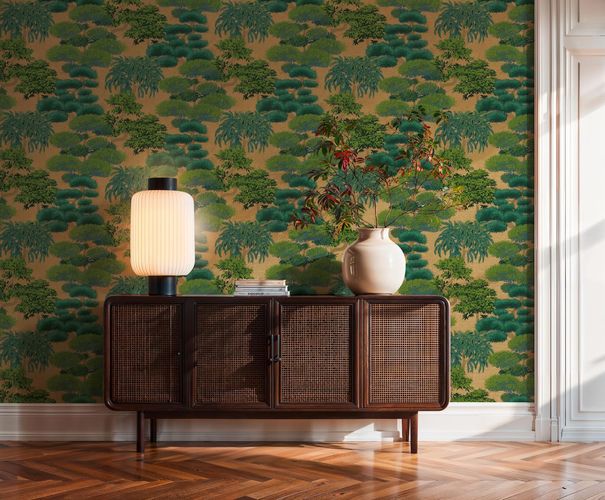 Vliestapete Waldmotiv Tropisch Grün Gold Metallic 79161-2 Raum