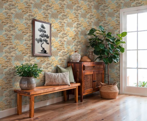 Vliestapete Waldmotiv Tropisch Blau Beige 79161-4 Raum
