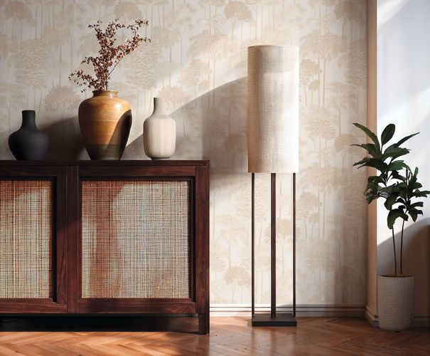 Vliestapete Bäume Dschungel Creme Beige Metallic 79162-1 Raum