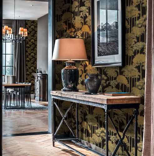 Vliestapete Bäume Dschungel Schwarz Gold Metallic 79162-3 Raum
