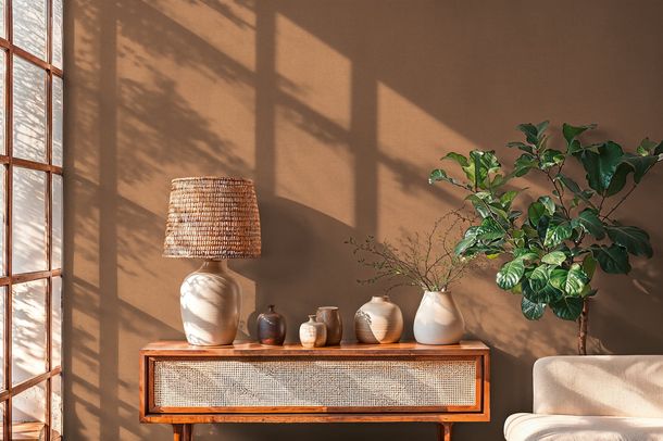 Vliestapete Einfarbig Leinen Optik Braun 79165-9 Raum