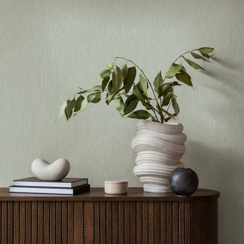 Vliestapete Uni Holzoptik Struktur Grün Grau 35360 Raum