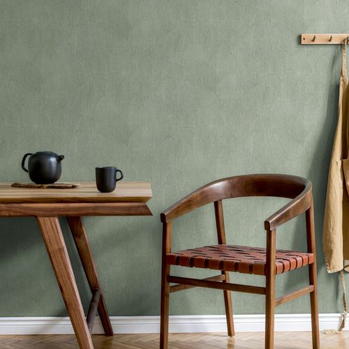 Vliestapete Blattmuster Struktur Grün Creme 35377 Raum