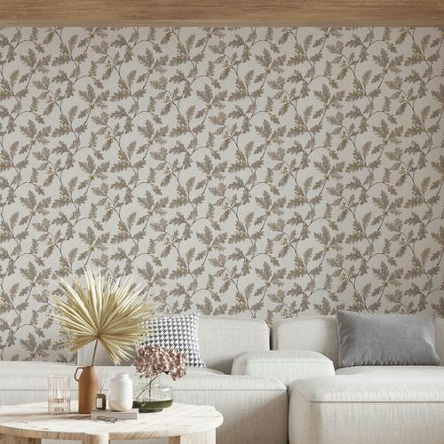 Vliestapete Blätter Floral Grau Beige Braun 35386 Raum