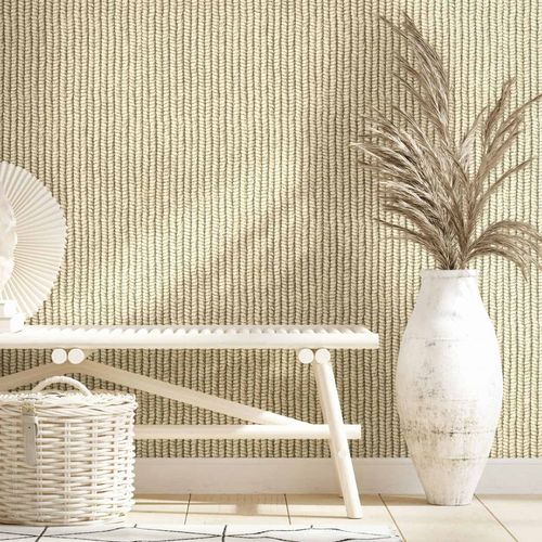 Vliestapete Textiloptik Jute Geflecht Beige Creme 45749 Raum