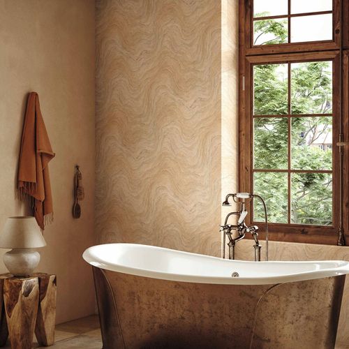 Vliestapete Marmoroptik Wellen Beige Apricot 45755 Raum