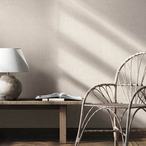 Vliestapete Uni Textil Optik Modern Beige Grau 45778 Raum