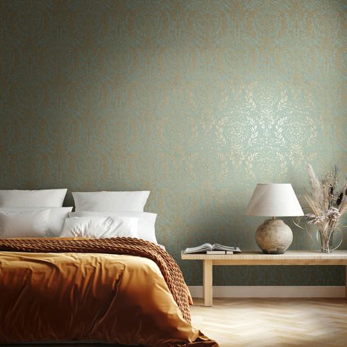 Vliestapete Floral Ornamente Grün Gold Metallic 82510 Zimmer