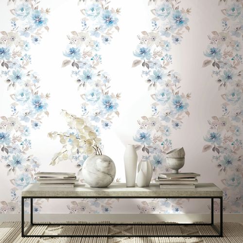Vliestapete Floral Blumen Weiß Blau Grau 89012 Zimmer