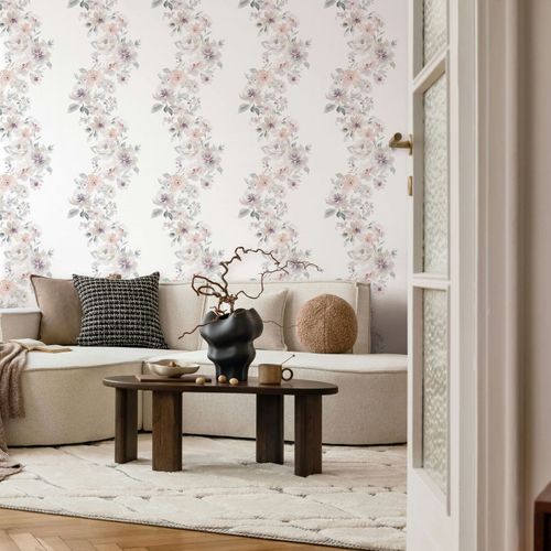 Vliestapete Floral Blumen Weiß Grau Beige 89013 Zimmer