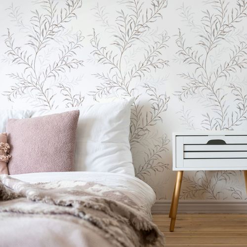 Vliestapete Blätter Ranken Weiß Blau Braun 89017 Zimmer