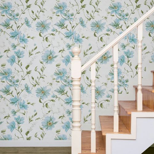 Vliestapete Blumen Blätter Weiß Blau Grün 89022 Zimmer