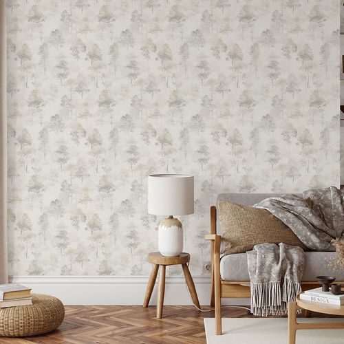 Vliestapete Bäume Wald Creme Beige Grau 10557-37 Raum